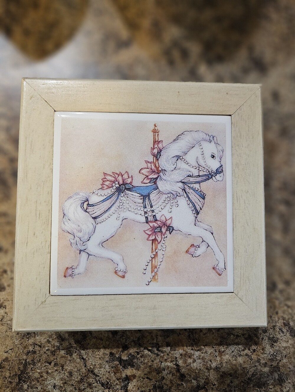 Wood Carousel Horse Ceramic Tile Jewelry Box - Picture 1 of 3